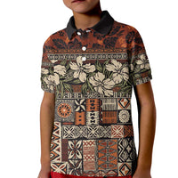 Pacific Hibiscus Tapa Tribal Vintage Kid Polo Shirt Brown Motif LT9 Kid Brown - Polynesian Pride