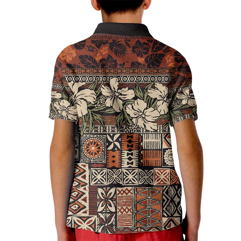 Pacific Hibiscus Tapa Tribal Vintage Kid Polo Shirt Brown Motif LT9 - Polynesian Pride