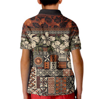 Pacific Hibiscus Tapa Tribal Vintage Kid Polo Shirt Brown Motif LT9 - Polynesian Pride