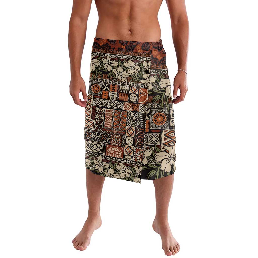 Pacific Hibiscus Tapa Tribal Vintage Lavalava Brown Motif