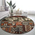 Pacific Hibiscus Tapa Tribal Vintage Round Carpet Brown Motif