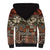 Pacific Hibiscus Tapa Tribal Vintage Sherpa Hoodie Brown Motif