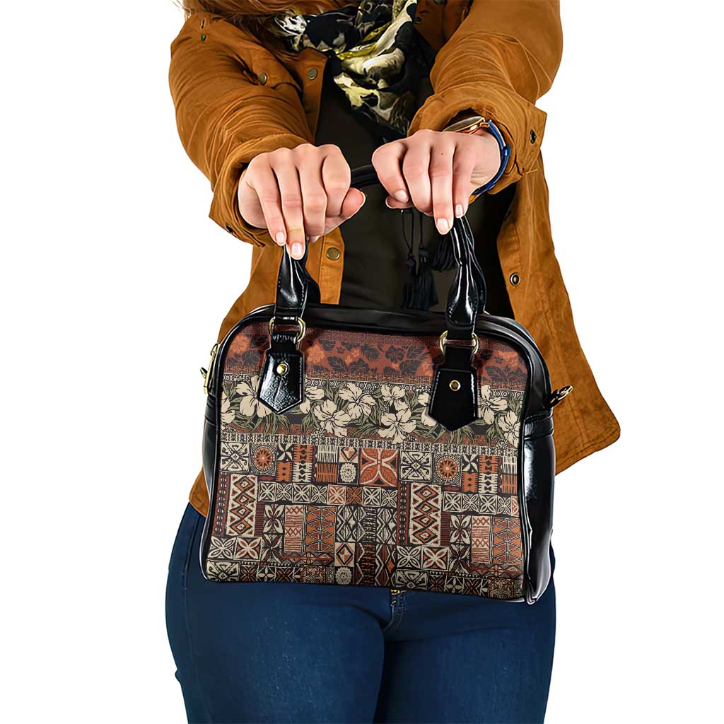 Pacific Hibiscus Tapa Tribal Vintage Shoulder Handbag Brown Motif LT9 One Size Brown - Polynesian Pride