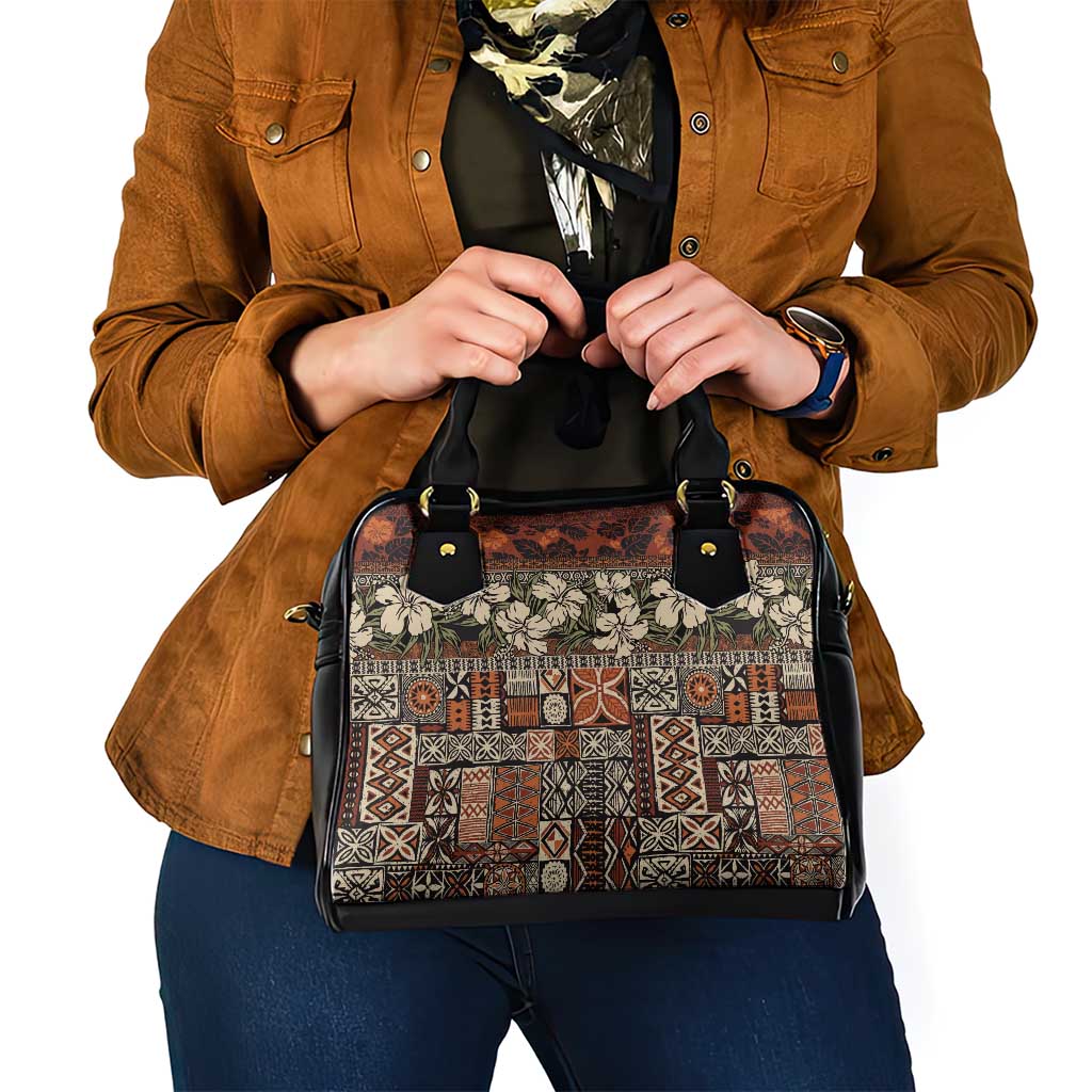 Pacific Hibiscus Tapa Tribal Vintage Shoulder Handbag Brown Motif LT9 - Polynesian Pride