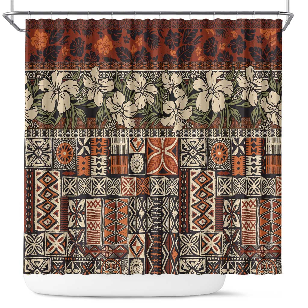 Pacific Hibiscus Tapa Tribal Vintage Shower Curtain Brown Motif LT9 Brown - Polynesian Pride