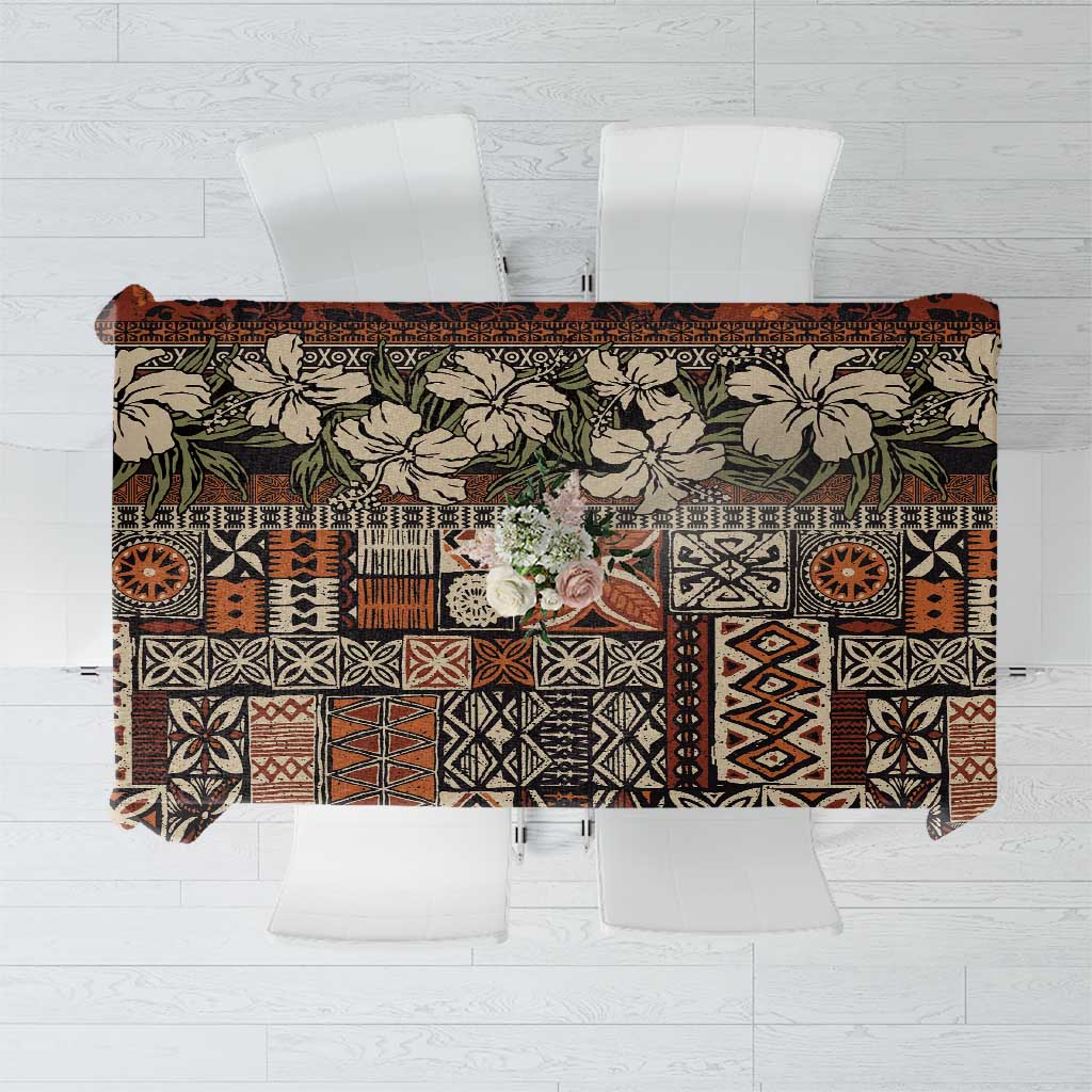 Pacific Hibiscus Tapa Tribal Vintage Tablecloth Brown Motif