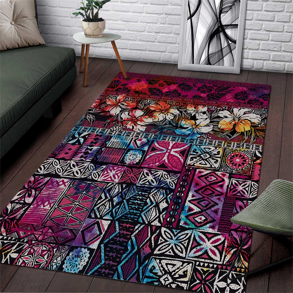 Pacific Hibiscus Tapa Tribal Vintage Area Rug Pink Motif LT9 Pink - Polynesian Pride