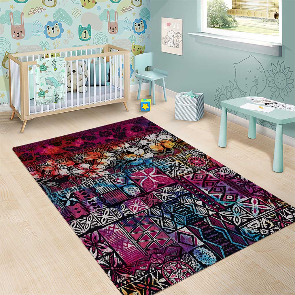 Pacific Hibiscus Tapa Tribal Vintage Area Rug Pink Motif LT9 - Polynesian Pride