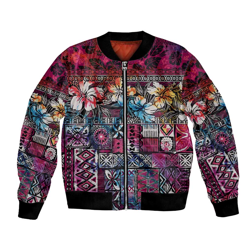 Pacific Hibiscus Tapa Tribal Vintage Bomber Jacket Pink Motif LT9 Unisex Pink - Polynesian Pride