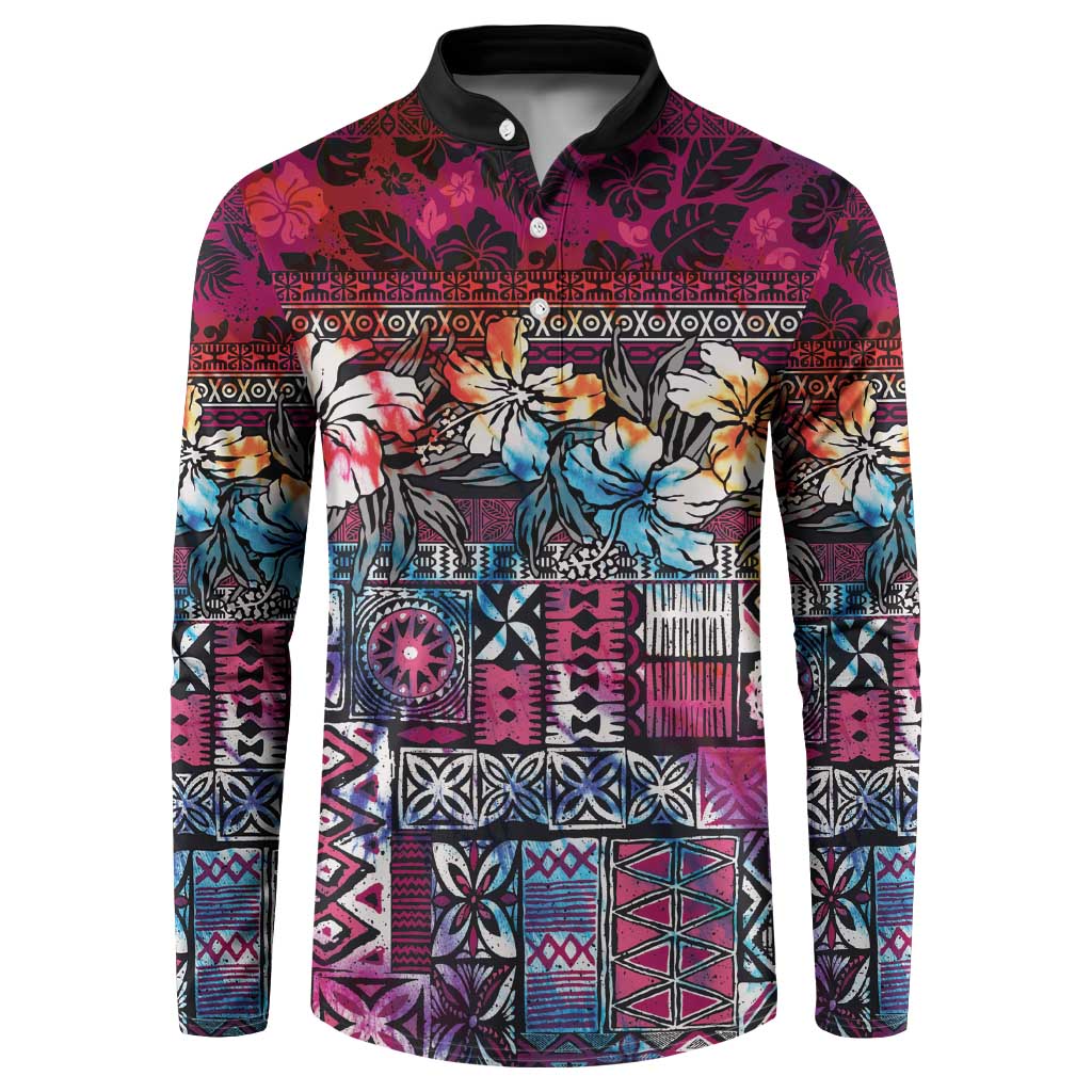 Pacific Hibiscus Tapa Tribal Vintage Button Sweatshirt Pink Motif LT9 Pink - Polynesian Pride