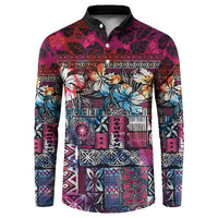 Pacific Hibiscus Tapa Tribal Vintage Button Sweatshirt Pink Motif LT9 Pink - Polynesian Pride