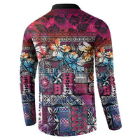 Pacific Hibiscus Tapa Tribal Vintage Button Sweatshirt Pink Motif LT9 - Polynesian Pride