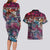 Pacific Hibiscus Tapa Tribal Vintage Couples Matching Long Sleeve Bodycon Dress and Hawaiian Shirt Pink Motif