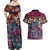 Pacific Hibiscus Tapa Tribal Vintage Couples Matching Off Shoulder Maxi Dress and Hawaiian Shirt Pink Motif