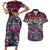 Pacific Hibiscus Tapa Tribal Vintage Couples Matching Short Sleeve Bodycon Dress and Hawaiian Shirt Pink Motif