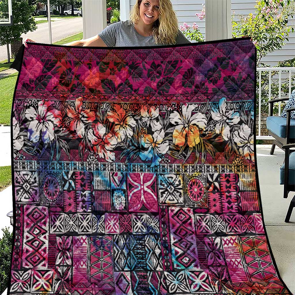 Pacific Hibiscus Tapa Tribal Vintage Quilt Pink Motif LT9 Pink - Polynesian Pride