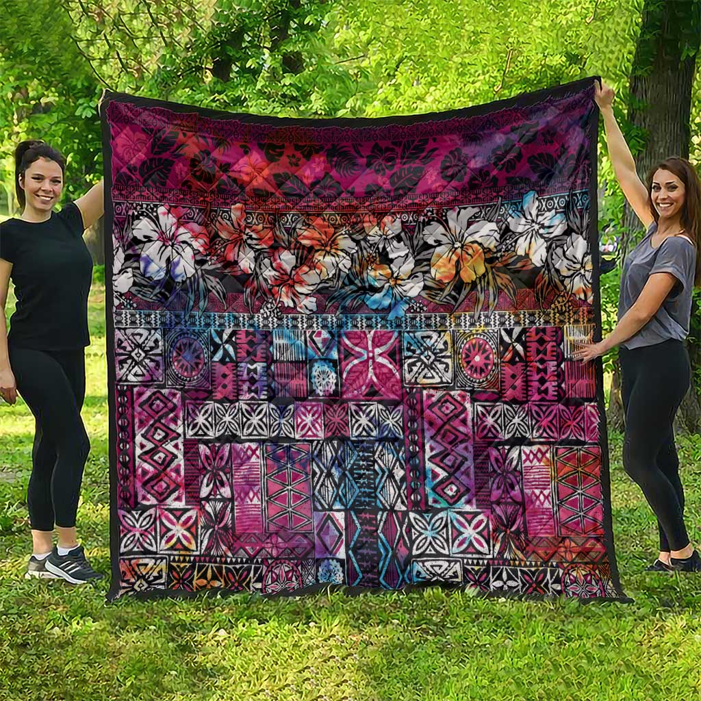 Pacific Hibiscus Tapa Tribal Vintage Quilt Pink Motif LT9 - Polynesian Pride