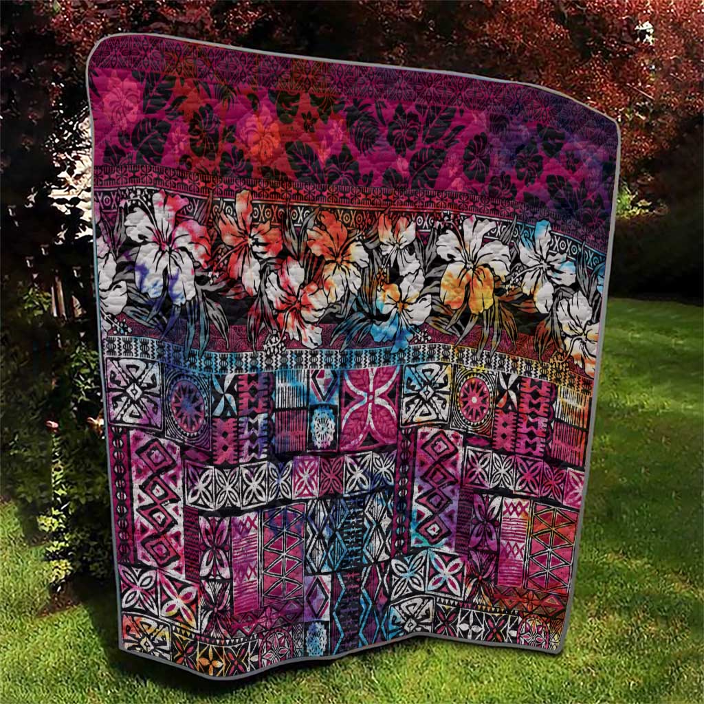 Pacific Hibiscus Tapa Tribal Vintage Quilt Pink Motif LT9 - Polynesian Pride