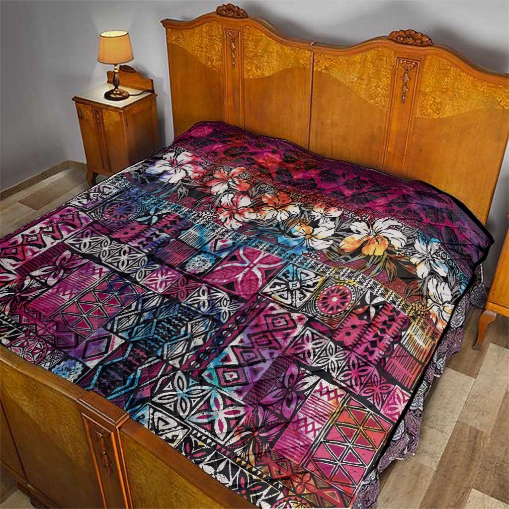 Pacific Hibiscus Tapa Tribal Vintage Quilt Pink Motif LT9 - Polynesian Pride