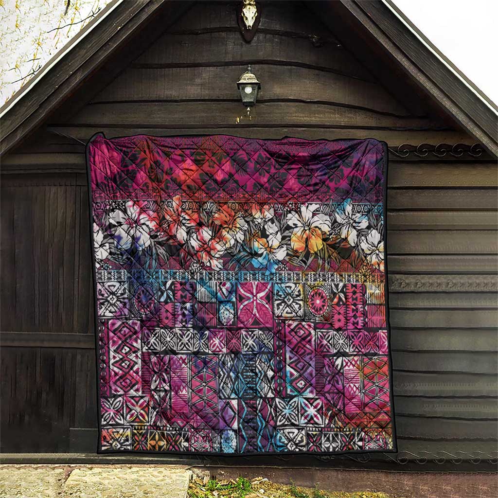 Pacific Hibiscus Tapa Tribal Vintage Quilt Pink Motif LT9 - Polynesian Pride