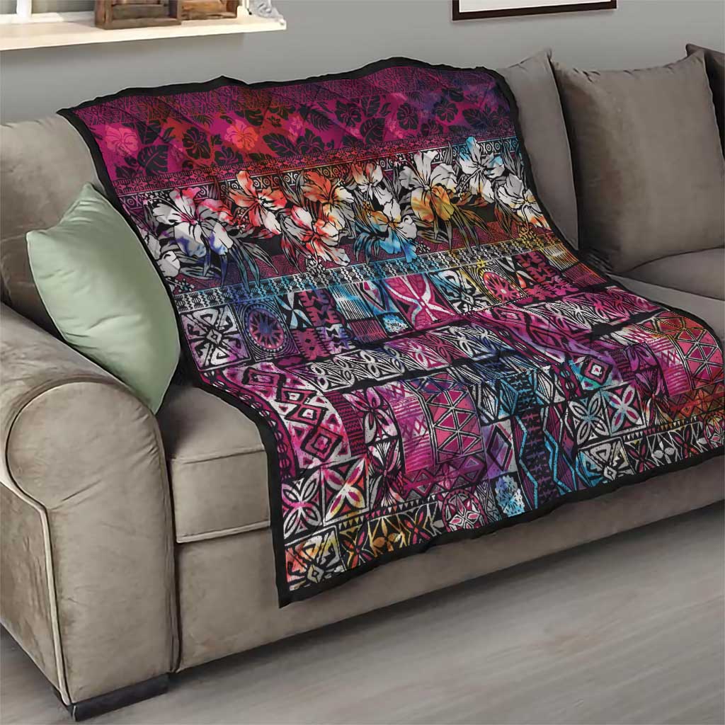 Pacific Hibiscus Tapa Tribal Vintage Quilt Pink Motif LT9 - Polynesian Pride