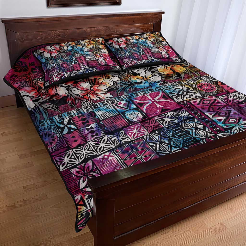 Pacific Hibiscus Tapa Tribal Vintage Quilt Bed Set Pink Motif LT9 - Polynesian Pride
