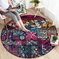 Pacific Hibiscus Tapa Tribal Vintage Round Carpet Pink Motif LT9 - Polynesian Pride