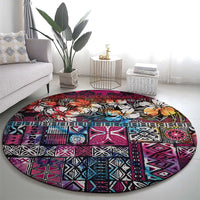 Pacific Hibiscus Tapa Tribal Vintage Round Carpet Pink Motif LT9 - Polynesian Pride