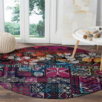 Pacific Hibiscus Tapa Tribal Vintage Round Carpet Pink Motif LT9 - Polynesian Pride