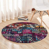 Pacific Hibiscus Tapa Tribal Vintage Round Carpet Pink Motif LT9 - Polynesian Pride