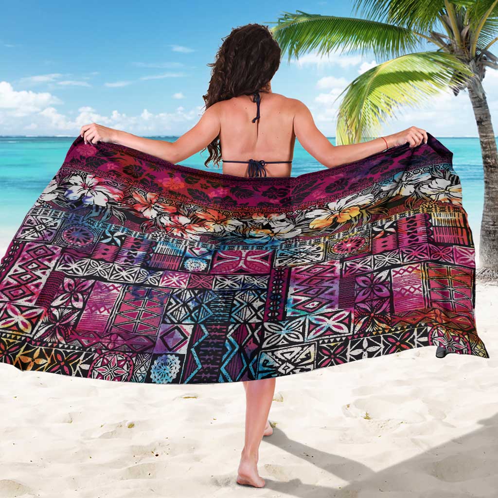 Pacific Hibiscus Tapa Tribal Vintage Sarong Pink Motif LT9 - Polynesian Pride