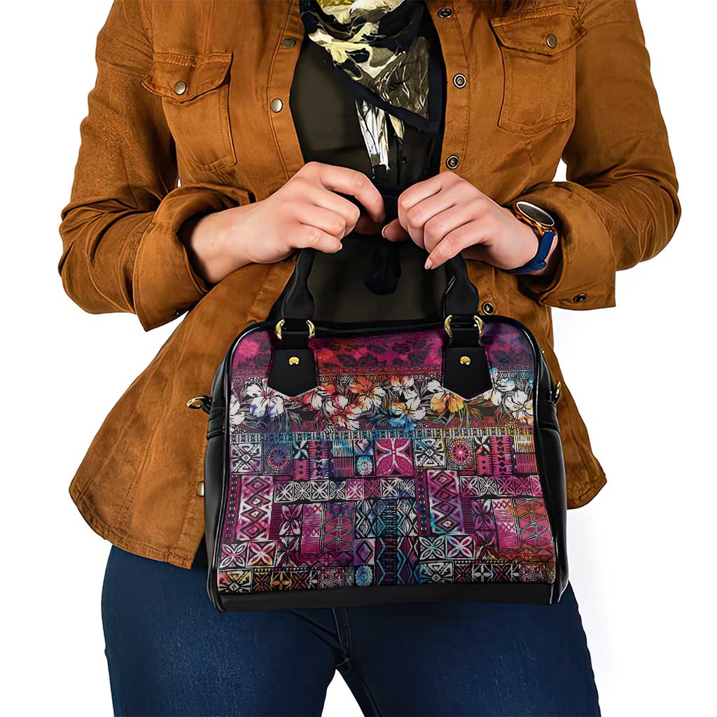 Pacific Hibiscus Tapa Tribal Vintage Shoulder Handbag Pink Motif LT9 - Polynesian Pride