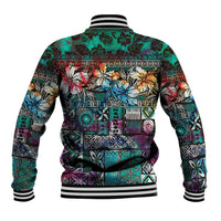 Pacific Hibiscus Tapa Tribal Vintage Baseball Jacket Turquoise Motif LT9 - Polynesian Pride