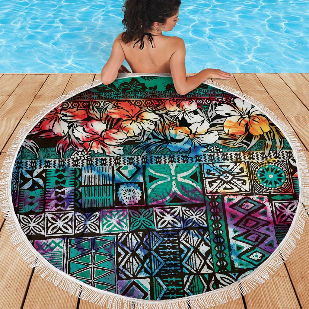 Pacific Hibiscus Tapa Tribal Vintage Beach Blanket Turquoise Motif LT9 - Polynesian Pride