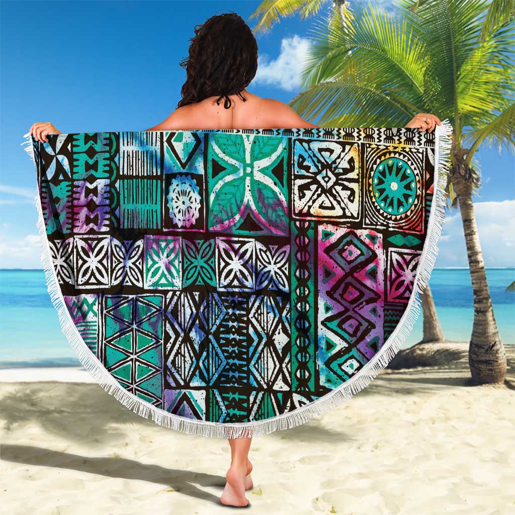Pacific Hibiscus Tapa Tribal Vintage Beach Blanket Turquoise Motif LT9 - Polynesian Pride