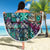 Pacific Hibiscus Tapa Tribal Vintage Beach Blanket Turquoise Motif