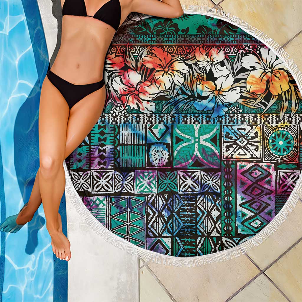 Pacific Hibiscus Tapa Tribal Vintage Beach Blanket Turquoise Motif LT9 - Polynesian Pride