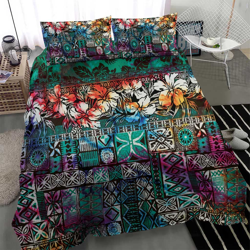 Pacific Hibiscus Tapa Tribal Vintage Bedding Set Turquoise Motif LT9 - Polynesian Pride