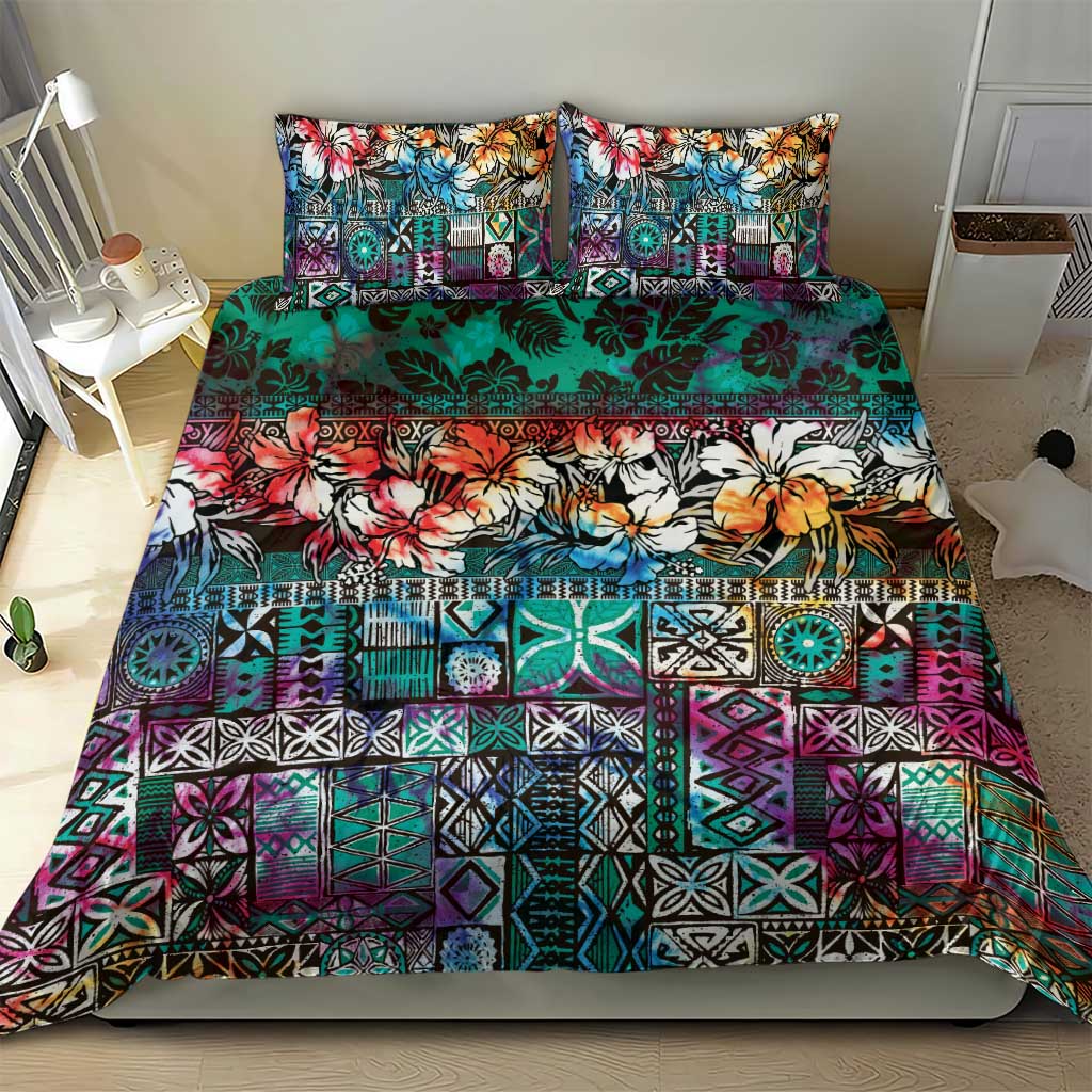 Pacific Hibiscus Tapa Tribal Vintage Bedding Set Turquoise Motif LT9 - Polynesian Pride