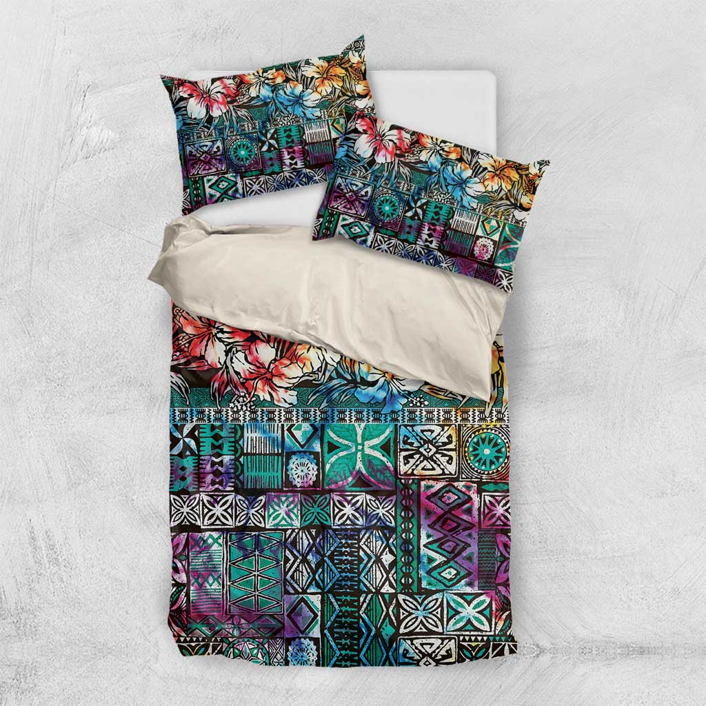 Pacific Hibiscus Tapa Tribal Vintage Bedding Set Turquoise Motif LT9 US Twin 172cm x 218cm Turquoise - Polynesian Pride