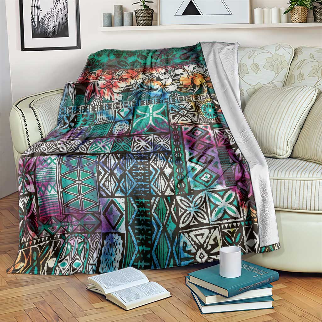 Pacific Hibiscus Tapa Tribal Vintage Blanket Turquoise Motif LT9 Turquoise - Polynesian Pride