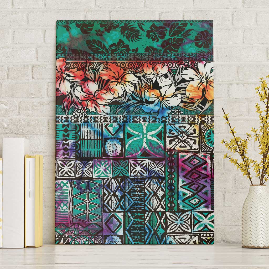 Pacific Hibiscus Tapa Tribal Vintage Canvas Wall Art Turquoise Motif LT9 Without Frame Turquoise - Polynesian Pride