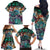 Pacific Hibiscus Tapa Tribal Vintage Family Matching Off The Shoulder Long Sleeve Dress and Hawaiian Shirt Turquoise Motif