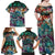 Pacific Hibiscus Tapa Tribal Vintage Family Matching Off Shoulder Maxi Dress and Hawaiian Shirt Turquoise Motif