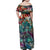 Pacific Hibiscus Tapa Tribal Vintage Family Matching Off Shoulder Maxi Dress and Hawaiian Shirt Turquoise Motif