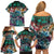 Pacific Hibiscus Tapa Tribal Vintage Family Matching Off Shoulder Short Dress and Hawaiian Shirt Turquoise Motif