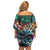 Pacific Hibiscus Tapa Tribal Vintage Family Matching Off Shoulder Short Dress and Hawaiian Shirt Turquoise Motif