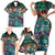 Pacific Hibiscus Tapa Tribal Vintage Family Matching Short Sleeve Bodycon Dress and Hawaiian Shirt Turquoise Motif