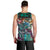 Pacific Hibiscus Tapa Tribal Vintage Men Tank Top Turquoise Motif