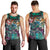 Pacific Hibiscus Tapa Tribal Vintage Men Tank Top Turquoise Motif